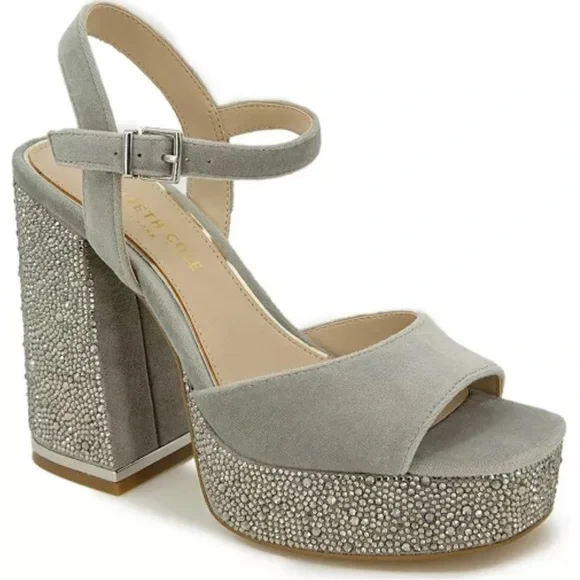 New! Kenneth Cole New York Dolly Crystal Heel Platform Sandal in silver Size 7.5 - Picture 3 of 12